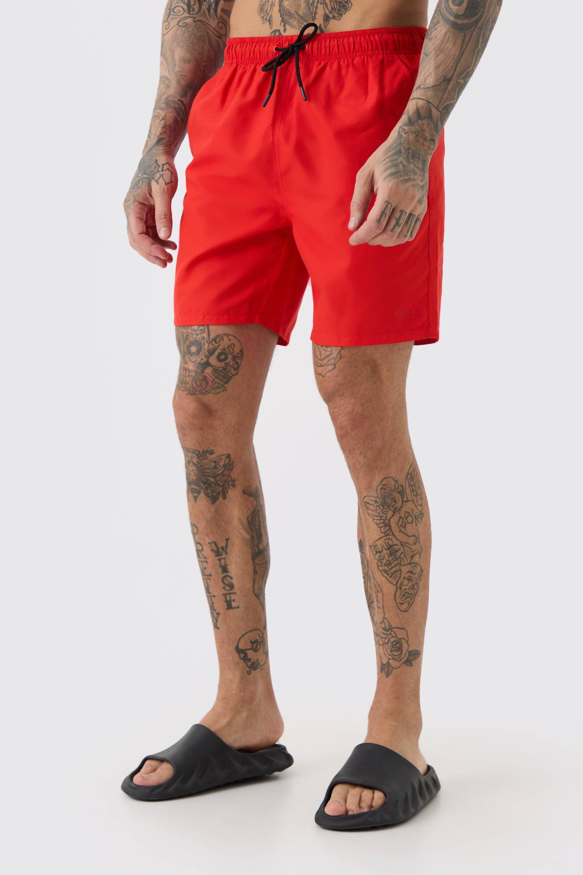 Mens Tall Original Man Mid Length Swim Short - Rot - M, Rot von boohooman