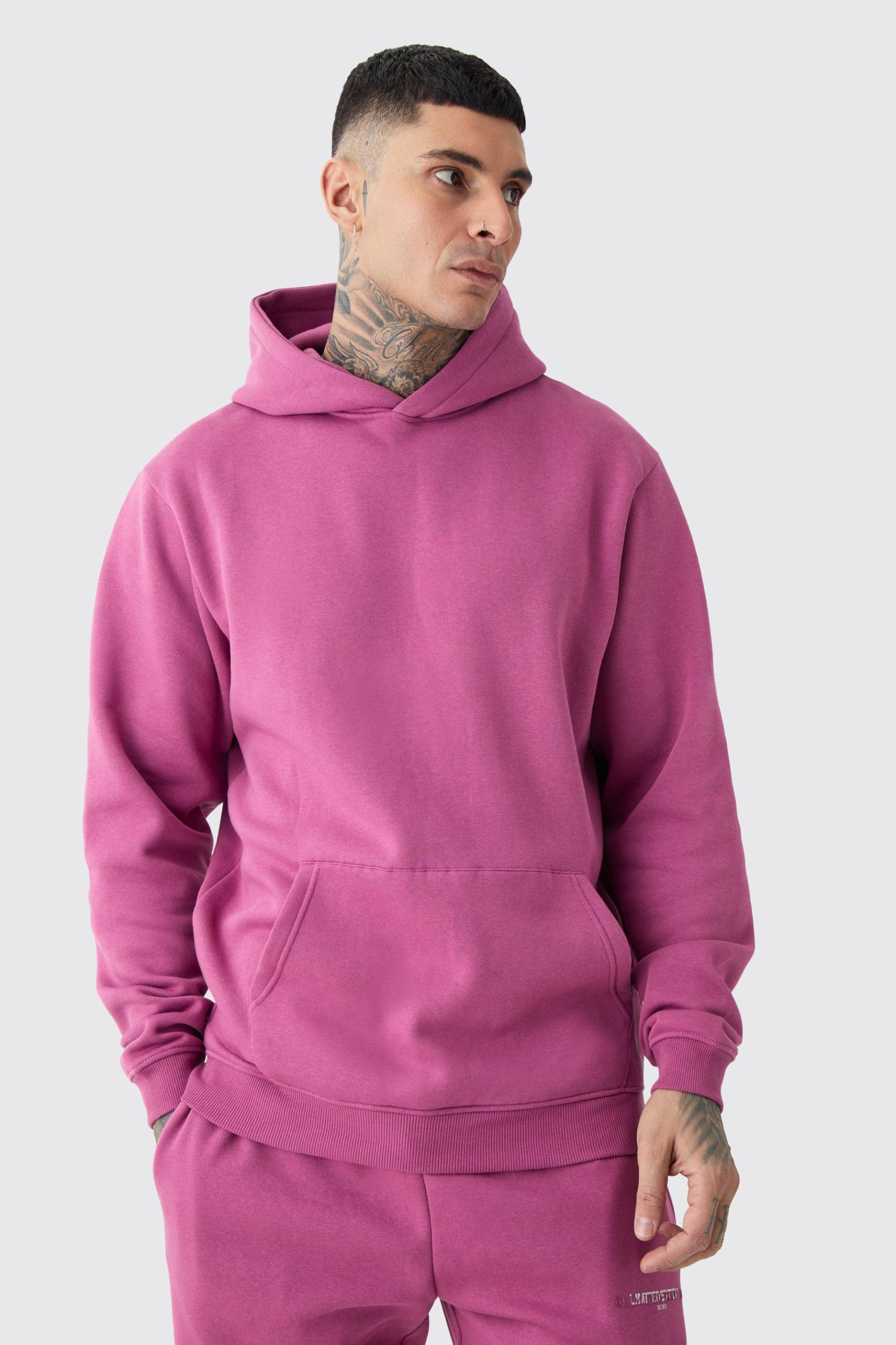 Mens Tall Over The Head Basic Hoodie - Rosa - M, Rosa von boohooman