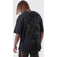 Tall Oversize T-Shirt mit floralem Renaissance-Print - Schwarz - S, Schwarz von boohooman