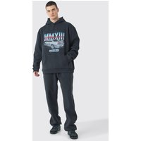 Mens Tall Oversize Trainingsanzug mit Mmxiii Print und Kapuze - Schwarz - XL, Schwarz von boohooman