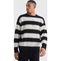 Mens Tall gestreifter Oversize Strickpullover - Schwarz - L, Schwarz von boohooman