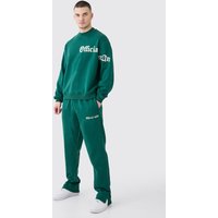 Mens Tall Oversized Boxy Slogan Sweatshirt Tracksuit - Grün - M, Grün von boohooman