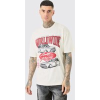 Mens Tall Oversized Car Graphic T-shirt - Ecru - M, Ecru von boohooman