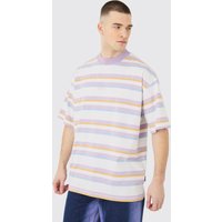 Mens Tall Oversized Carded Heavy Striped Ofcl T-shirt - Lila - XL, Lila von boohooman