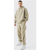 Mens Tall Oversized Colour Block Piped Tracksuit - Taupe - S, Taupe von boohooman