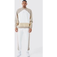 Mens Tall Oversize Colorblock Sweatshirt-Trainingsanzug - Beige - L, Beige von boohooman