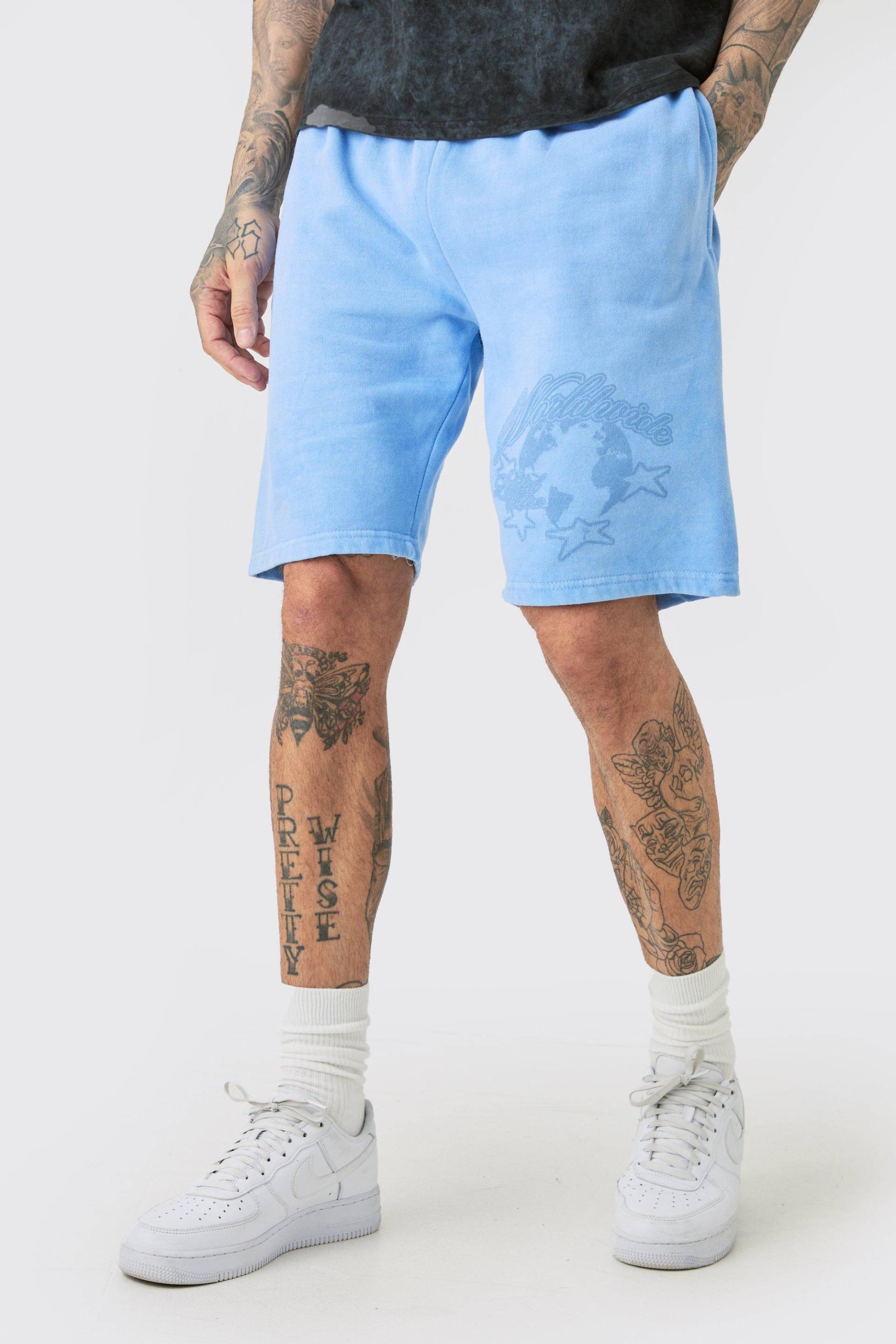 Mens Tall Oversized Dream Worldwide Shorts In Blue - Blau - XL, Blau von boohooman