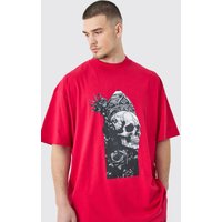 Mens Tall Oversized Extended Neck Skull T-shirt - Rot - XXL, Rot von boohooman