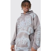 Mens Tall Oversized Graffiti Print Hoodie - Grau - S, Grau von boohooman