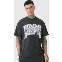 Mens Tall Oversized Homme Dept T-shirt In Acid Wash Grey - Grau - XL, Grau von boohooman