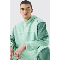 Mens Tall Oversized Loopback Raw Hem Panel Hoodie - Grün - L, Grün von boohooman