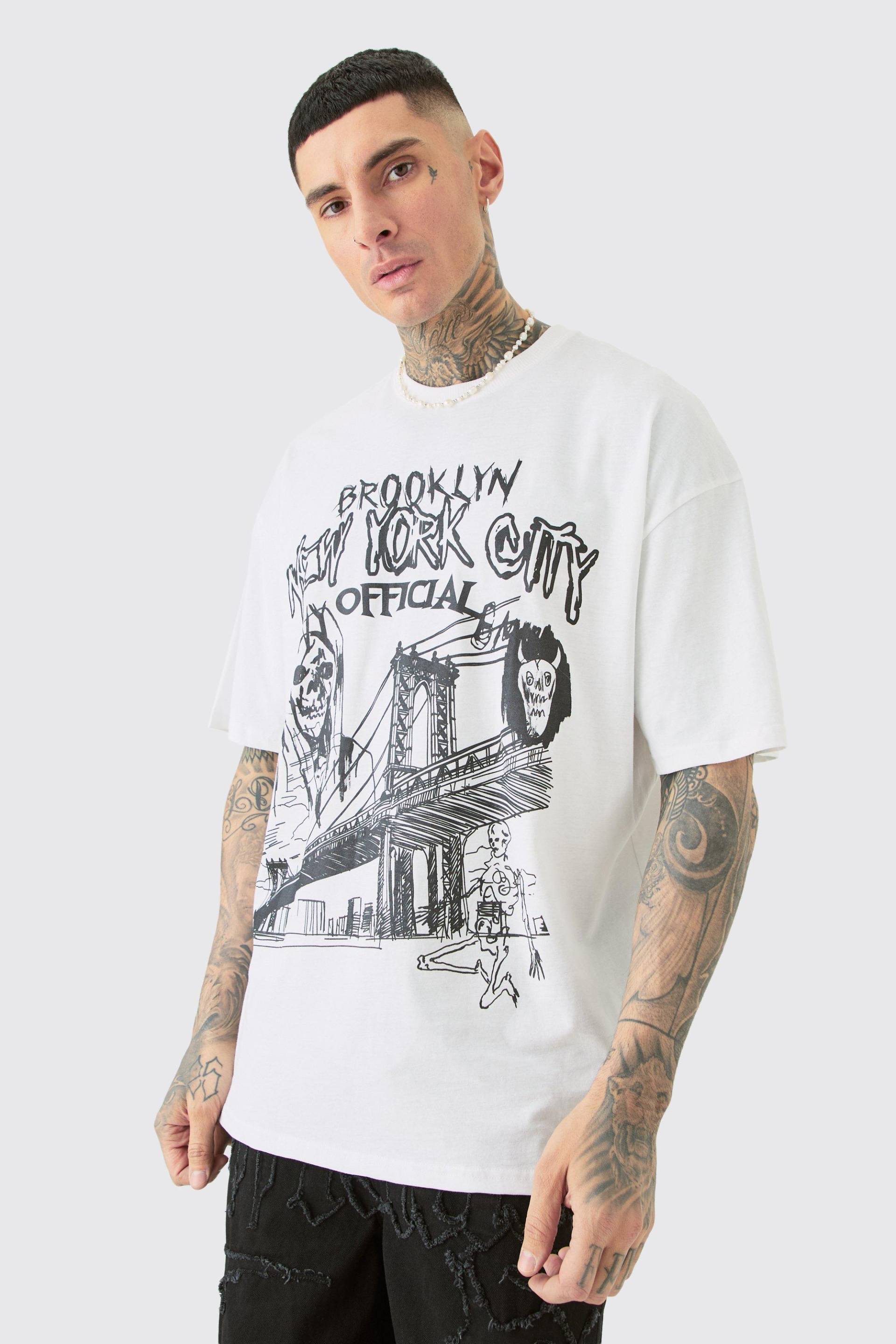 Mens Tall Oversized Official City Print T-shirt - Weiß - S, Weiß von boohooman