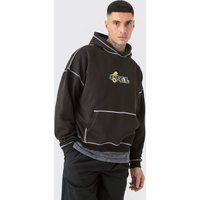 Mens Tall Oversized Plush Boxy Drop Shoulder Printed Hoodie - Schwarz - M, Schwarz von boohooman