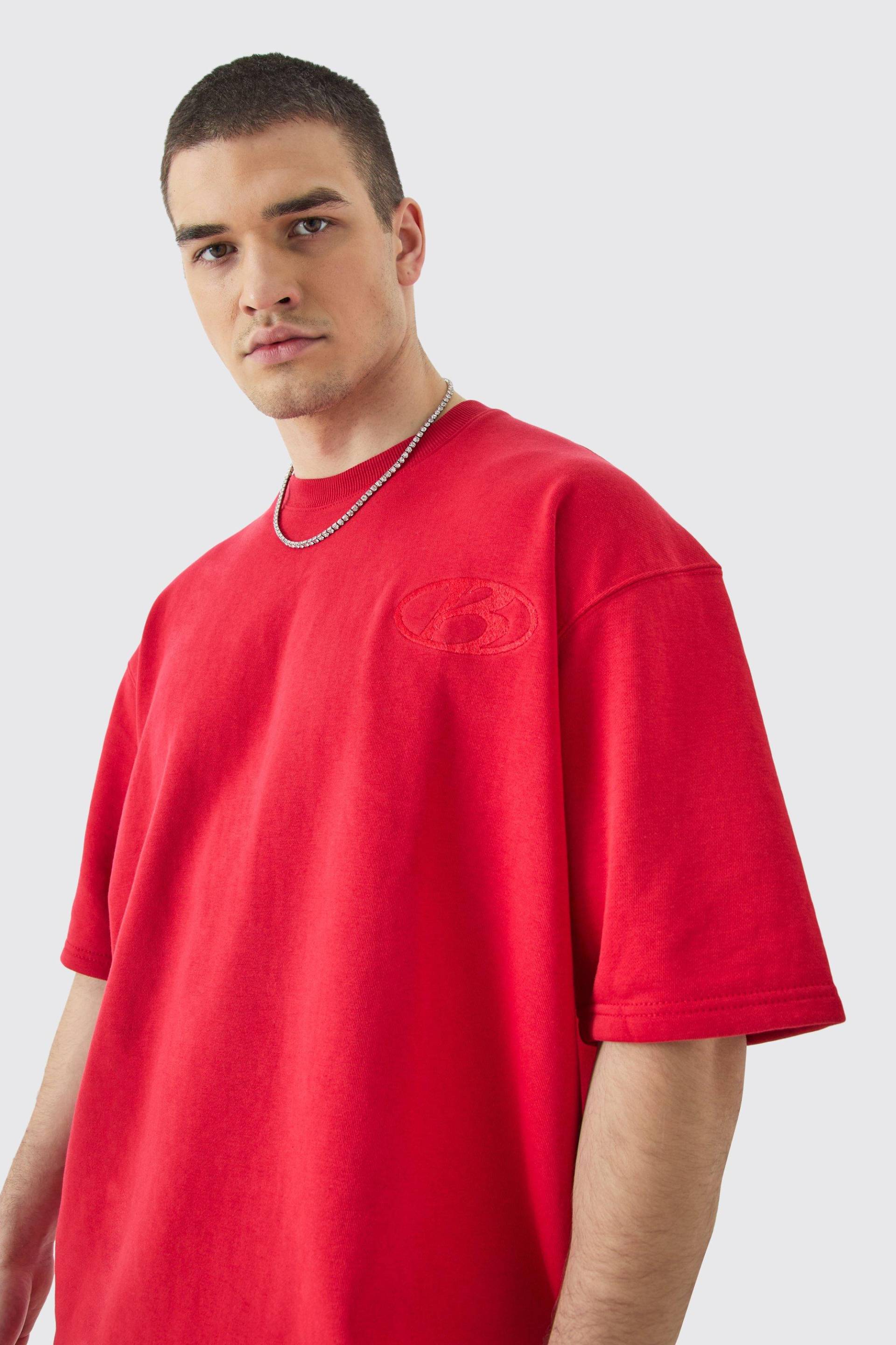 Mens Tall Oversized Ss Heavyweight Boxy Sweatshirt - Rot - L, Rot von boohooman