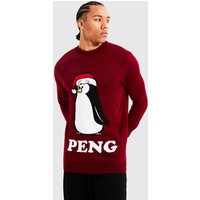 Mens Tall Peng Novelty Christmas Jumper - red - S, red von boohooman