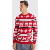 Mens Tall Rentier Weihnachtspullover - Rot - S, Rot von boohooman