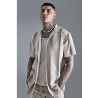 Mens Tall Short Sleeve Oversized Revere Abstact Open Weave Shirt - Grau - S, Grau von boohooman