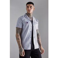 Mens Tall kurzärmliges Twill Moto-Hemd - Grau - L, Grau von boohooman