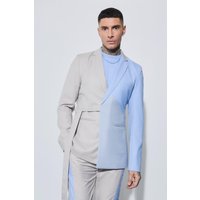 Mens Tall Skinny Fit Colour Block Wrap Front Blazer - Blau - 38, Blau von boohooman