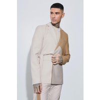 Mens Tall Skinny Fit Colour Block Wrap Front Blazer - Taupe - 36, Taupe von boohooman