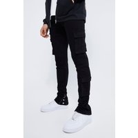 Mens Tall Skinny Stretch Limited Cargo-Jeans - Schwarz - 32, Schwarz von boohooman