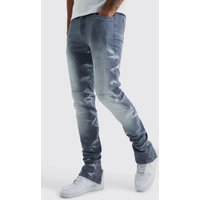 Mens Tall Skinny Stretch Jeans mit Reißverschluss - Grau - 32, Grau von boohooman