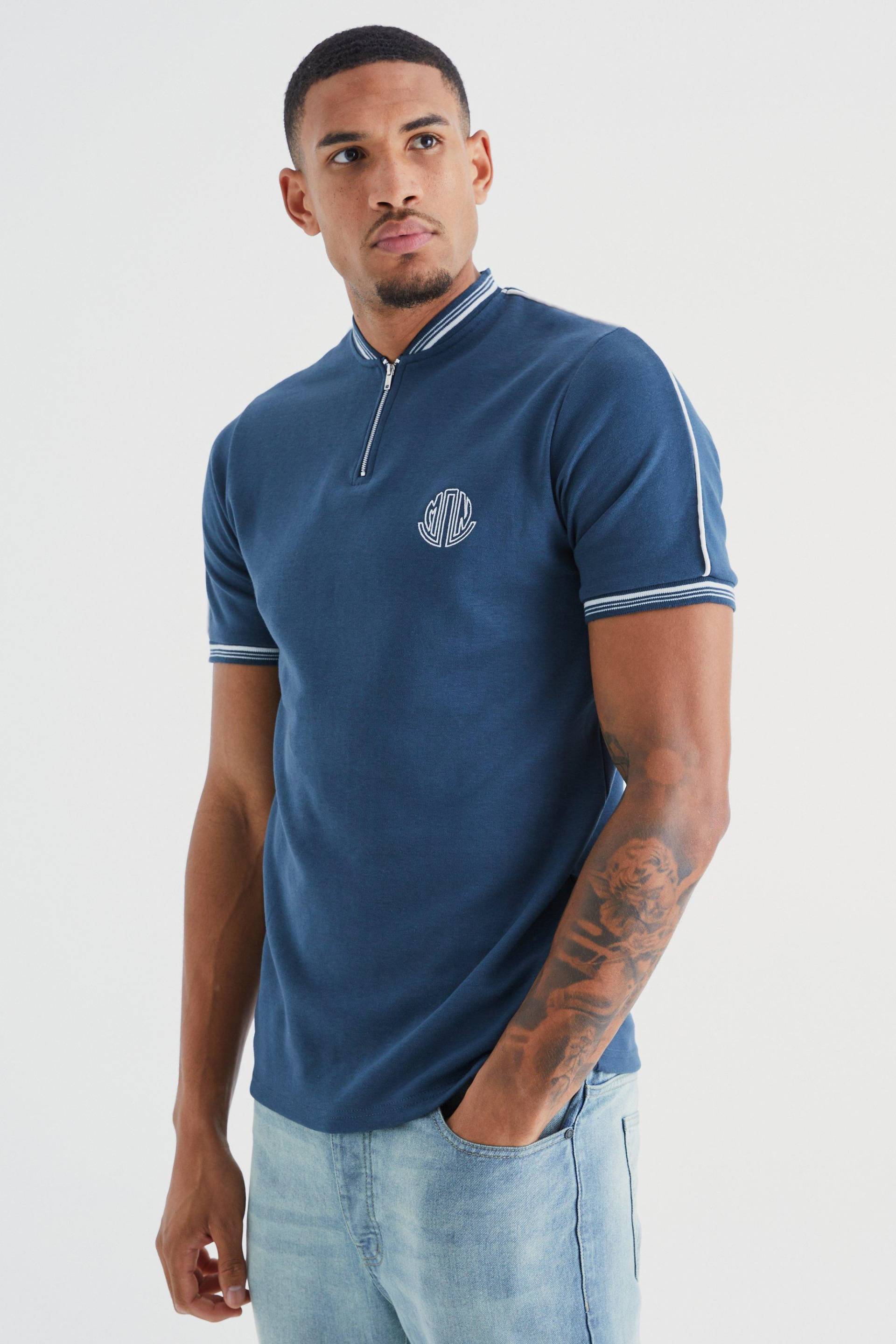 Mens Tall Slim-Fit Poloshirt - Blau - M, Blau von boohooman