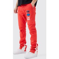 Mens Tall Slim-Fit Cargohose mit Moto-Aufnäher - Rot - 34, Rot von boohooman