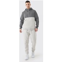 Mens Tall Slim Fit Colour Block Half Zip Tracksuit - Grau - L, Grau von boohooman