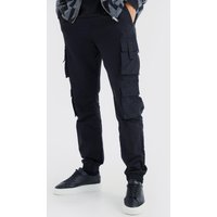 Mens Tall Slim-Fit Jogginghose mit Cargo-Taschen und elastischem Bund - Schwarz - M, Schwarz von boohooman