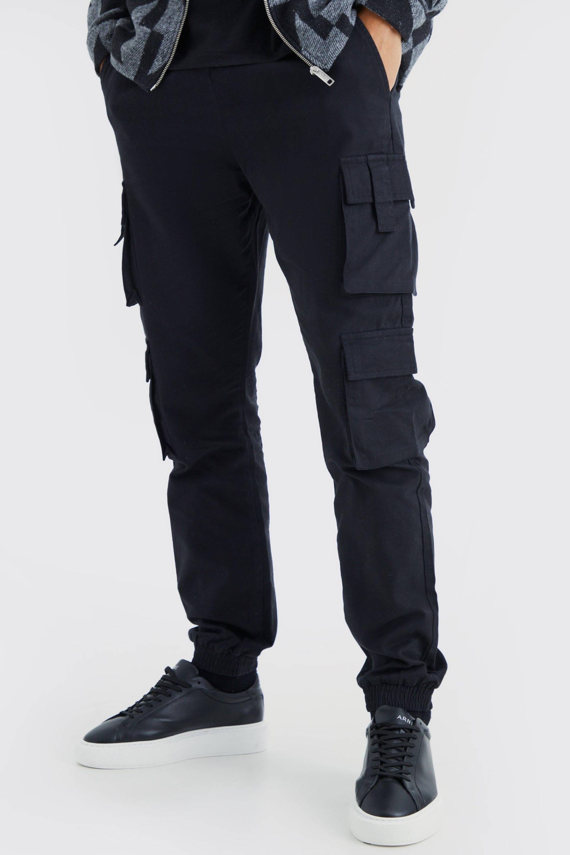 Mens Tall Slim-Fit Jogginghose mit Cargo-Taschen und elastischem Bund - Schwarz - M, Schwarz von boohooman