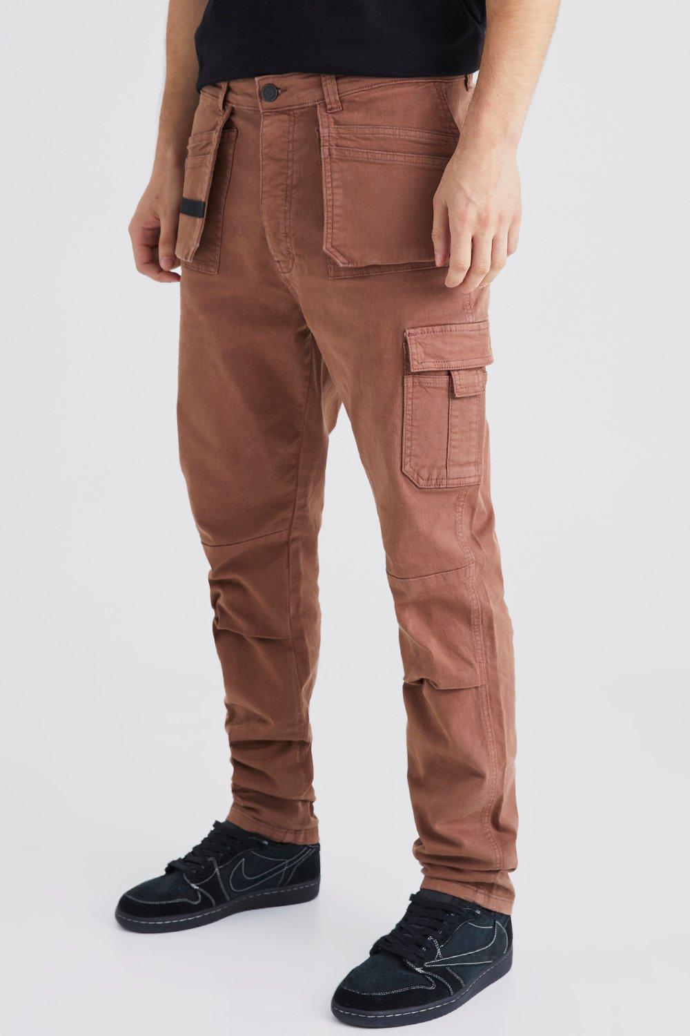 Mens Tall Slim-Fit Cargo-Hose - Braun - 36, Braun von boohooman