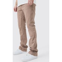 Mens Tall Slim Rigid Flare Gusset Detail Jeans - Braun - 32, Braun von boohooman