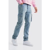 Mens Tall Cargo-Jeans mit geradem Bein - Blau - 34, Blau von boohooman