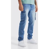 Mens Tall Straight Rigid Cargo Jeans - Blau - 38, Blau von boohooman