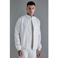 Mens Tall Stripe Seersucker Funnel Neck Smart Jacket - Ecru - 42, Ecru von boohooman