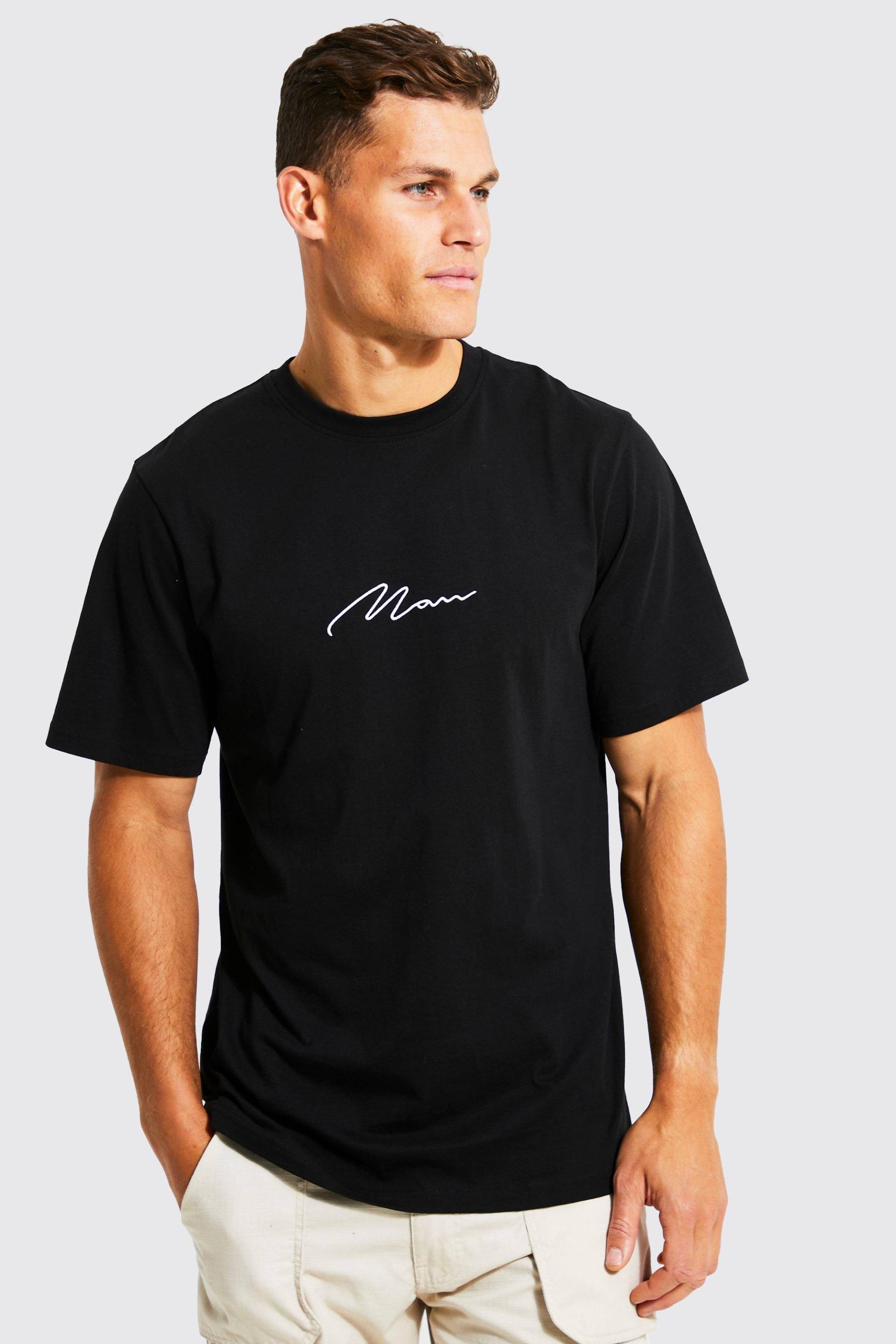 Mens Tall T-Shirt mit Man-Schriftzug - Schwarz - M, Schwarz von boohooman