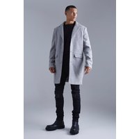 Mens Tall einreihiger Bouclee-Mantel - Grau - S, Grau von boohooman