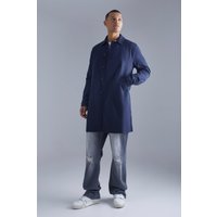 Mens Tall einreihiger Twill-Trenchcoat - Blau - M, Blau von boohooman