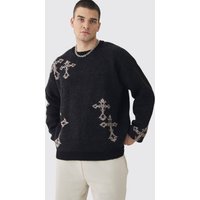 Tall flauschiges Oversize Strick-Sweatshirt - Schwarz - L, Schwarz von boohooman