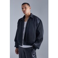 Mens Tall kastige Harrington-Jacke aus Kunstleder - Schwarz - XL, Schwarz von boohooman