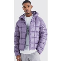 Mens Tall kastige Steppjacke mit Kapuze - Malve - L, Malve von boohooman