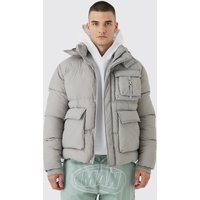 Mens Tall kastiger Parka mit Utility-Taschen - Grau - XL, Grau von boohooman