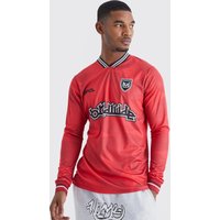 Mens Tall langärmliges Wordwide Football Hemd - Rot - XXL, Rot von boohooman