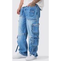 Tall lockere Cargo-Jeans mit Taschen und Riemchen-Detail - Blau - 32, Blau von boohooman