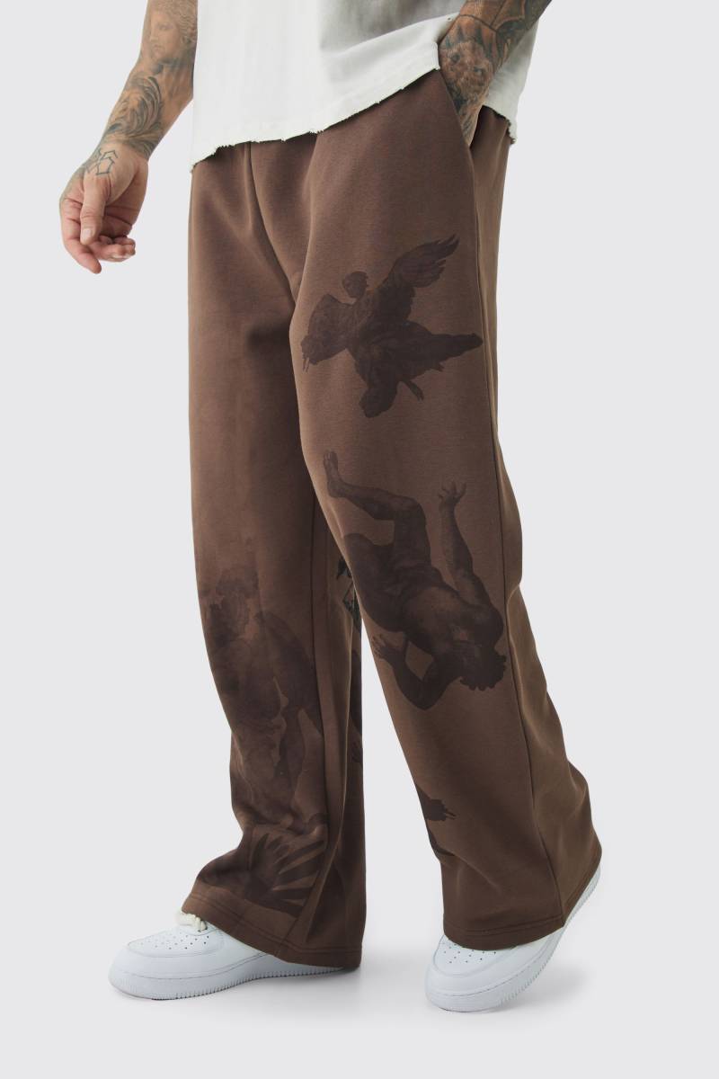 Tall lockere Jogginghose mit Renaissance-Print - Braun - L, Braun von boohooman