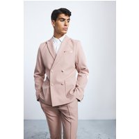 Mens Textured Double Breasted Elbow Patch Blazer - Rosa - 36, Rosa von boohooman