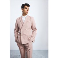 Mens Textured Double Breasted Elbow Patch Blazer - Rosa - 40, Rosa von boohooman