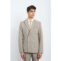 Mens Textured Double Breasted Elbow Patch Blazer - Taupe - 34, Taupe von boohooman