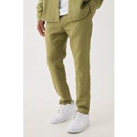 Mens Textured Elasticated Waist Straight Fit Trousers - Khaki - S, Khaki von boohooman